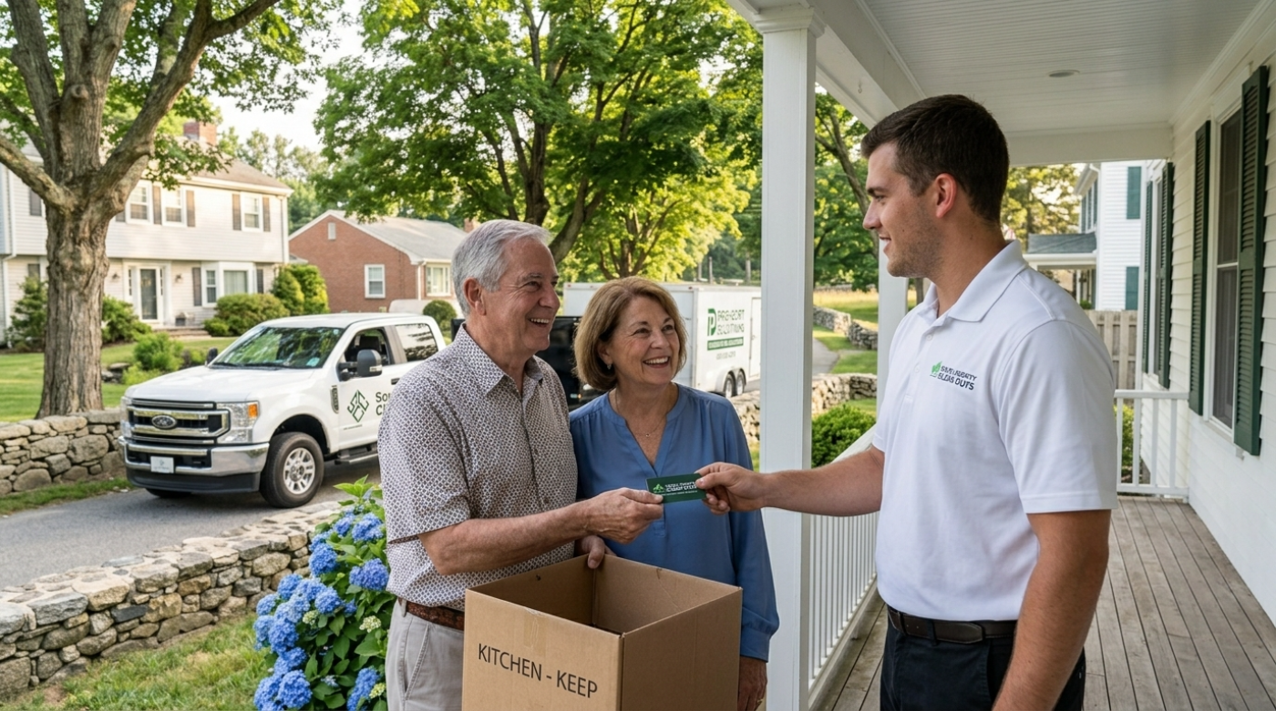 Mason meeting a customer in their driveway